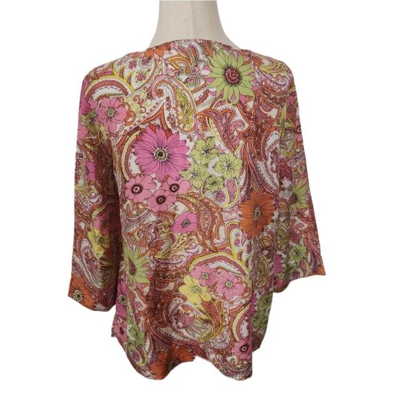 Talbots Pink Colorful Floral Retro Print Silk Blouse Top Small - Picture 5 of 9